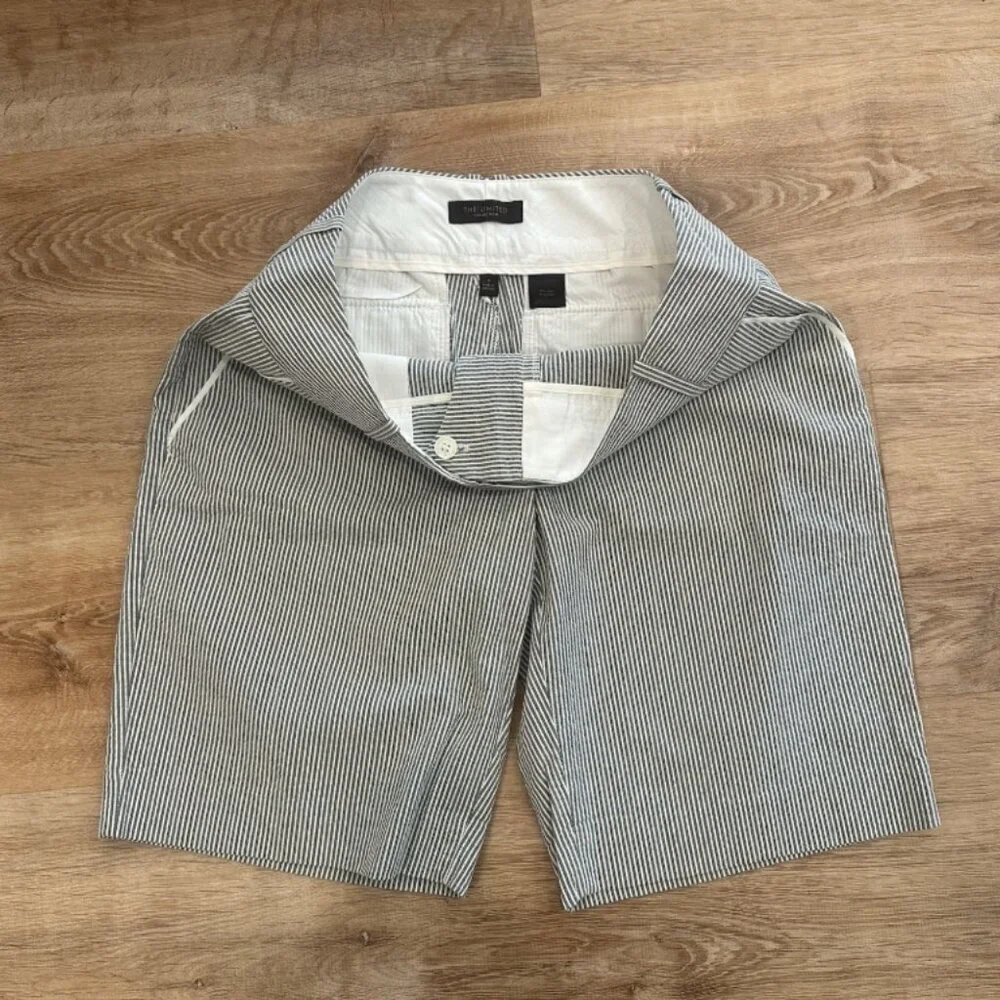 THE LIMITED Women's 4 Blue White Striped Cotton Stretch Casual Long Flat Shorts